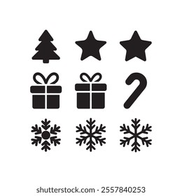 merry christmas or feliz navidad design ornaments elements black silhouette vector flat icon set