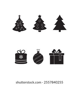 merry christmas or feliz navidad design ornaments elements black silhouette vector flat icon set