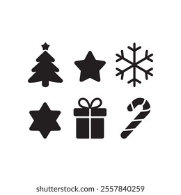 merry christmas or feliz navidad design ornaments elements black silhouette vector flat icon set