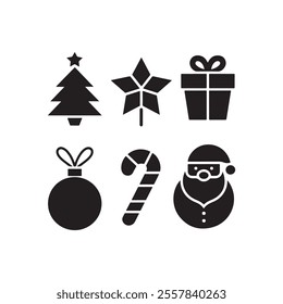 merry christmas or feliz navidad design ornaments elements black silhouette vector flat icon set