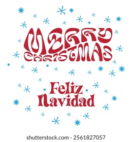 Merry Christmas Feliz Navidad lettering and greeting illustration