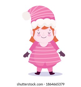 merry christmas, female helper with hat cartoon icon design vector illustration