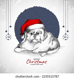 Merry Christmas festival background with cute dog design vector