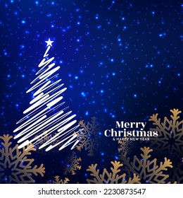 Merry Christmas festival background with decorative line art tree design vector