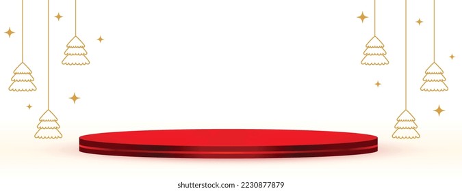 merry christmas festival banner with 3d podium platform vector 