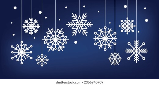 Merry Christmas festival beautiful banner with hanging snowflakes