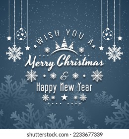 Merry Christmas festival celebration blue snowflakes background design vector