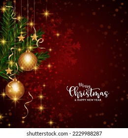 Merry Christmas festival dark red stylish background with golden balls vector