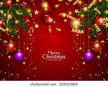 Merry Christmas festival decorative red stylish background design vector