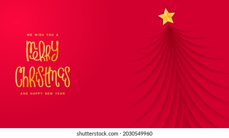 Merry Christmas festive banner. Trendy papercut style with layered effect. Vector design