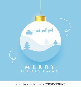 merry christmas festive bauble background with flying santa claus sleigh vector