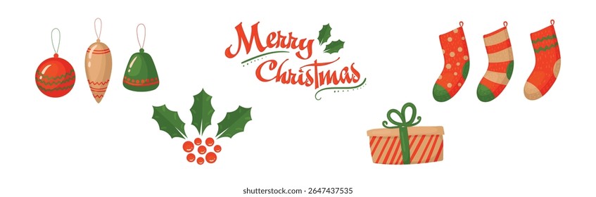 Merry Christmas Festive Elements for Design Vector Set