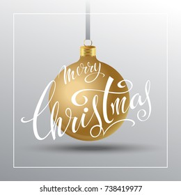 Merry Christmas. Festive flattering on the background of Christmas tree toys. Vector design.