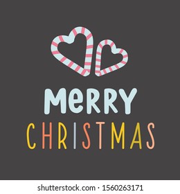 Merry Christmas. Festive lettering with candy canes. Vector illustration in cartoon style.