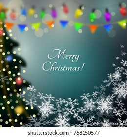 Merry Christmas. Festive New Year's background. An indistinct vector illustration for invitations, cards, congratulations, parties.