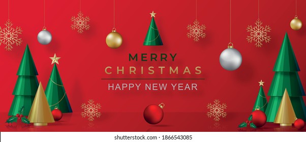 Merry Christmas festive pattern with Christmas balls and snowflakes concept on color background for invitation card, Merry Christmas, Happy new Year, greeting cards, poster or web banner