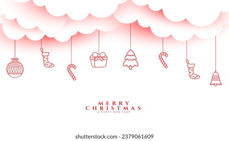 merry christmas festive season element background with papercut cloud vector