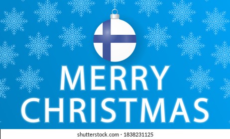 Merry Christmas with Finland flag.Illustration with snowflakes and Christmas balls on a blue background.Vector illustration.