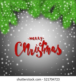 Merry Christmas! Fir branches and snowflakes abstract background. Stock vector.