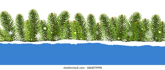 Merry Christmas Fir Tree Border White Background With Gradient Mesh, Vector Illustration