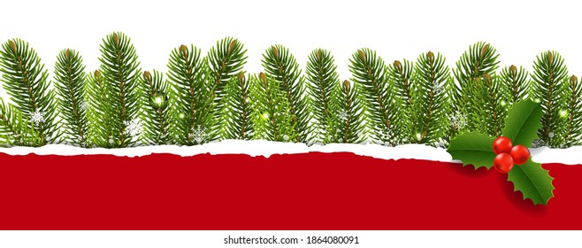 Merry Christmas Fir Tree Border With Gradient Mesh, Vector Illustration