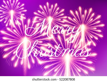Merry Christmas fireworks. Vector illustration. Beautiful design