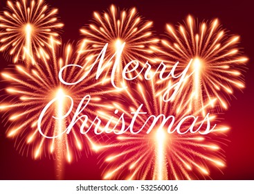 Merry Christmas fireworks. Vector illustration. Beautiful design