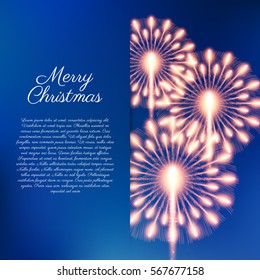 Merry Christmas fireworks. Vector illustration. Beautiful design