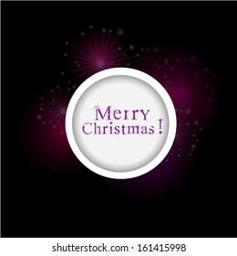 Merry Christmas with fireworks in a white frame. Vector