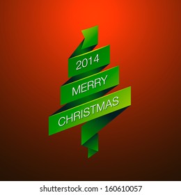 Merry Christmas with fir-tree on red background, vector image. 