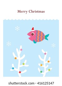 merry christmas fish. vector illustration with reef christmas tree