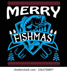 Merry Christmas, Merry Fish-mas , Fishing T-Shirt Design Vector