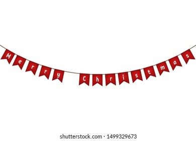 Merry Christmas. Flag garland. Red decoration Vector illustration