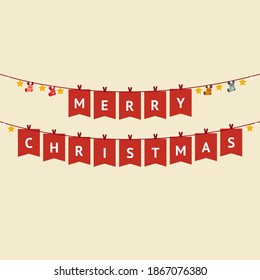 Feliz Bandera de Navidad. medias de Navidad. Vector de zócalos. Calcetines colgando de una cuerda. Cuta carta de navidad con estilo. Fondo de Navidad.