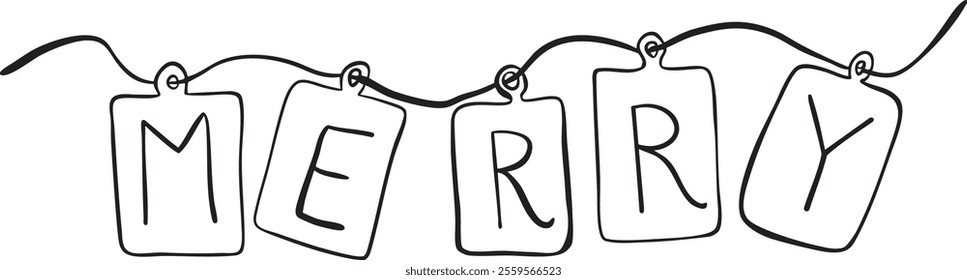 Merry Christmas flags outline vector illustration Winter holidays Merry Christmas and New Year line art Minimalistic hand drawn cute style