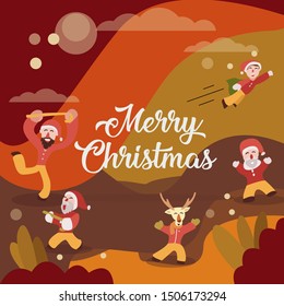 Merry Christmas. Flat Character Design With Flat Background