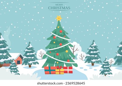 Merry christmas in flat design background vector ilustration