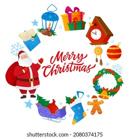 Merry Christmas - flat design style round banner