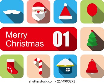Merry Christmas flat icon set, vector illustration