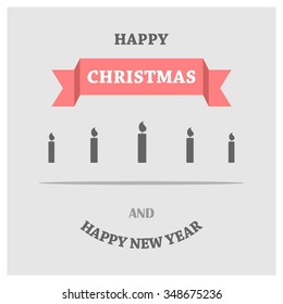 Merry Christmas! Flat icons Christmas candles greeting card with in flat style. vector illustration