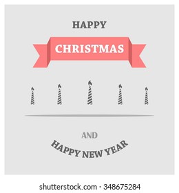 Merry Christmas! Flat icons Christmas candles greeting card with in flat style. vector illustration