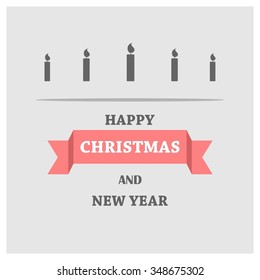 Merry Christmas! Flat icons Christmas candles greeting card with in flat style. vector illustration