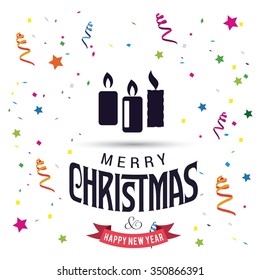 Merry Christmas! Flat icons Christmas candles greeting card with in flat style. vector illustration