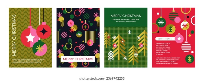 Merry Christmas flat modern design, Christmas ornaments and Xmas decorations. Colorful vector illustration in flat geometric cartoon style