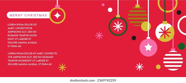 Merry Christmas flat modern design, Christmas ornaments and Xmas decorations. Colorful vector illustration in flat geometric cartoon style
