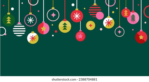 Merry Christmas flat modern design, Christmas ornaments and Xmas decorations. Colorful vector illustration in flat geometric cartoon style