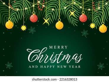 Merry Christmas Flat Style Greeting Card Background Illustration Template Cartoon Hand With Elements Like Bell, Gift or Tree Decoration