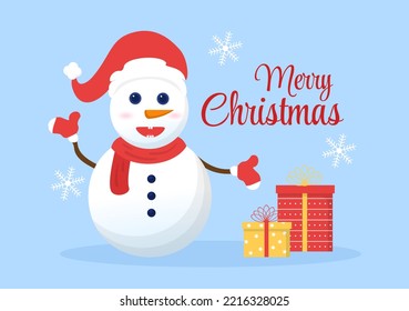 Merry Christmas Flat Style Greeting Card Background Illustration Template Cartoon Hand With Elements Like Santa, Snowman, Gift or Tree Decoration