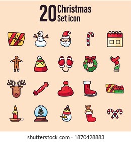 merry christmas flat style icon collection design, winter season and decoration theme Vector illustration