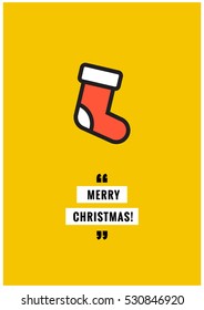 Merry Christmas (Flat Style Vector Illustration Holidays Stocking Poster Card Design)
